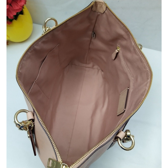 Coach Ava Pink Crossgrain Leather Double Handles Zipper Closure Tote Bag - Picture 10 of 16